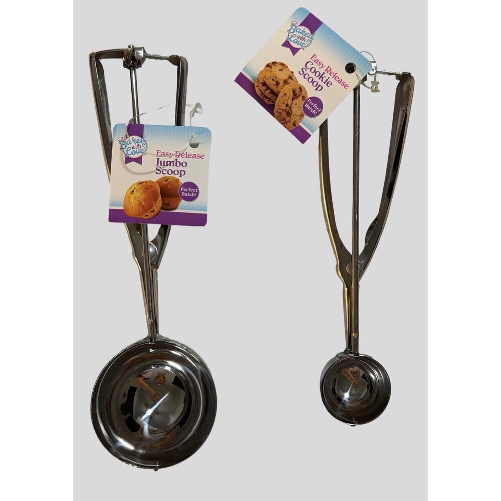 Baked With Love Easy Release Cookie Scoop Set Jumbo & Small Metal 2 Count New
